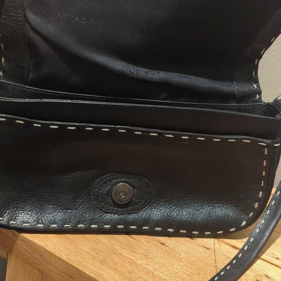 Adrienne Vittadini Crossbody Black Pebbled Topstitch Small Leather Handbag - Picture 6 of 10
